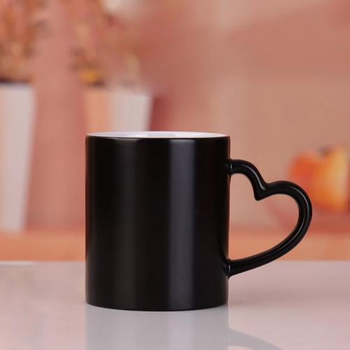 Customize The Black Magic Mug With Name - Logo - Special Gain Heart Handle - And Photo For A Unique Personalized Touch. 
