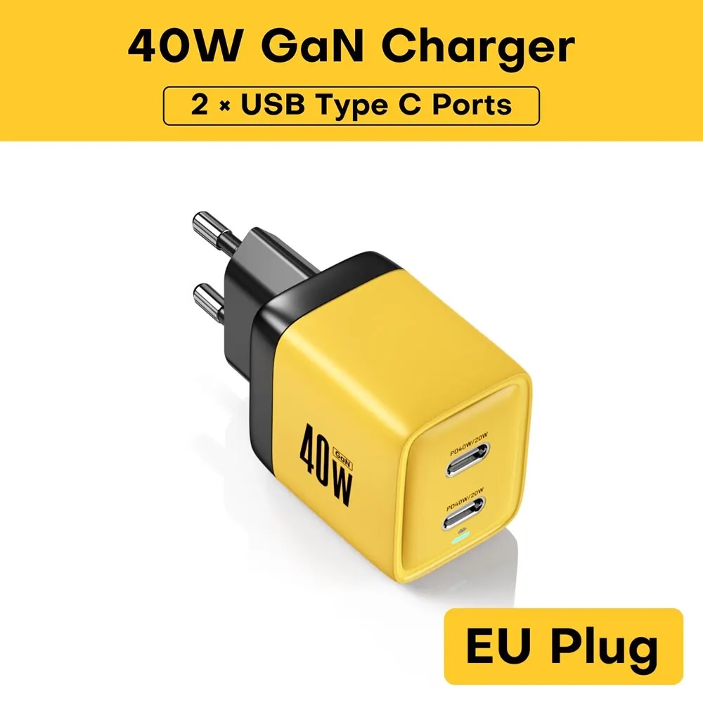 ASOMETECH 40W GaN Charger Dual USB Type C Fast Charger QC4.0 PPS PD Portable Phone Charger For iPhone 14 Samsung S23 iPad Tablet. 