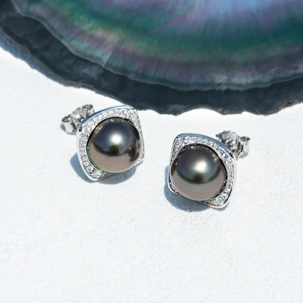 AnuJewel 9-10mm Natural Tahitian Pearl Stud Earrings With Cer S925 Sterling Silver High Luster Seawater Pearl Earrings For Woman. 
