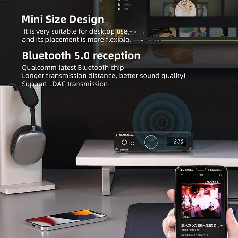 SMSL C200 Bluetooth 5.1 HiFi Headphone USB DAC Amp ES9038Q2M OPA1612A*4 TRS Balanced 4.4mm 6.35mm Output Decoder for airpods. 