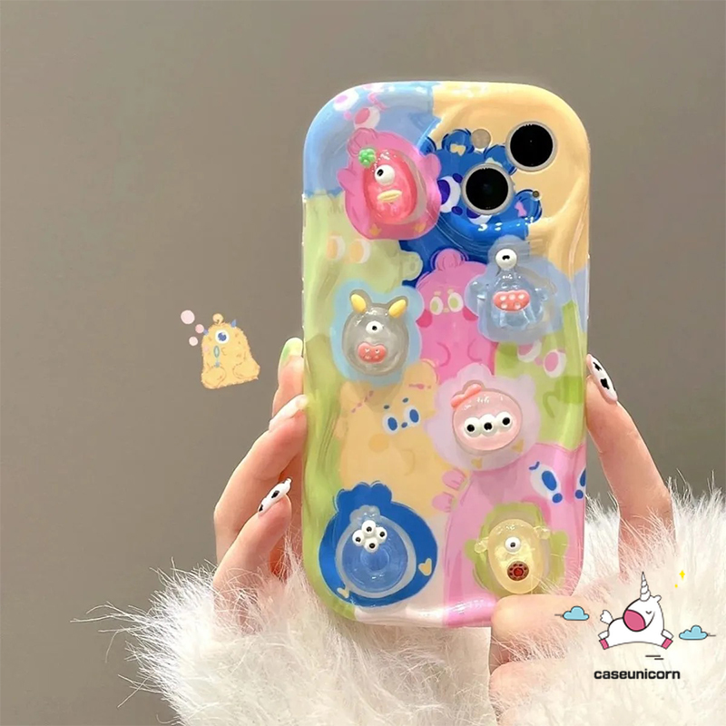 Creative DIY Cute Cartoon Stereoscopic Little Monster Phone Case Compatible For Realme C35 C55 C11 C25 C25Y C21Y 9i 7i 5i 6i 5 5s C20 C31 C17 C20A C25s C12 C33 C30 C3 C15 C1 C21 3D Wavy Curved Edge Soft Cover. 