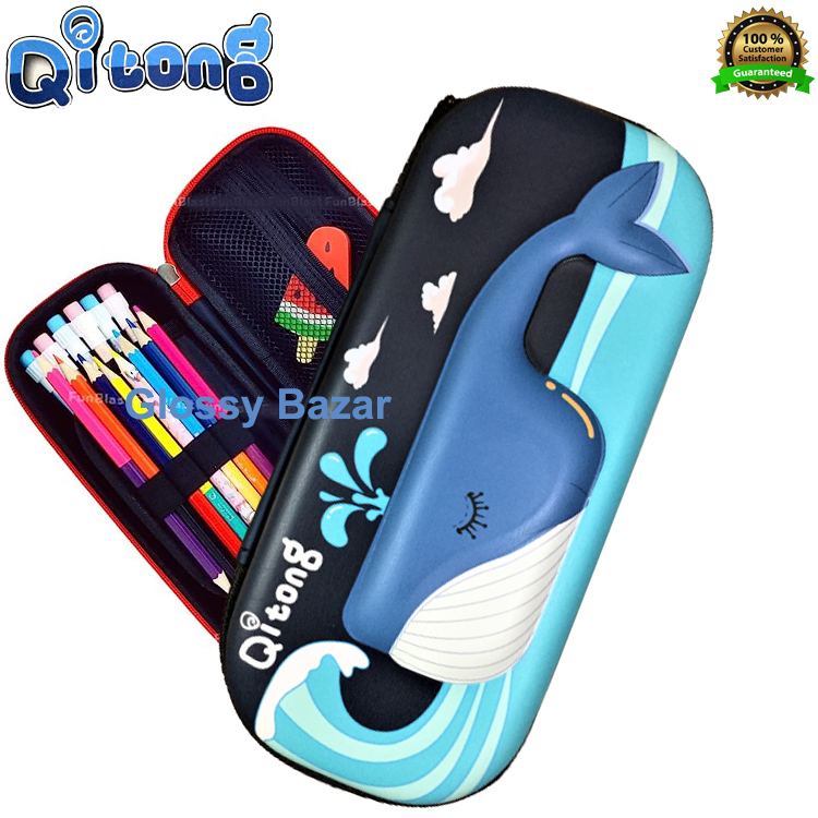 Qitong BLAC WHIKEBig Capacity 3D Pencil Pen Case Pencil Box Office College School Large Storage High Capacity Bag Pouch Holder Box OrganizerAE