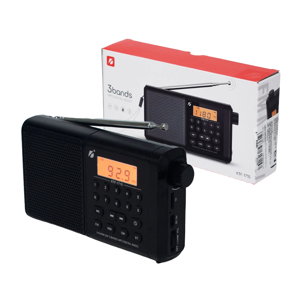 KTF-1715 FM/MW/SW 3 Bands Radio & Clock Supported Digital Display Bluetooth Wireless Speaker