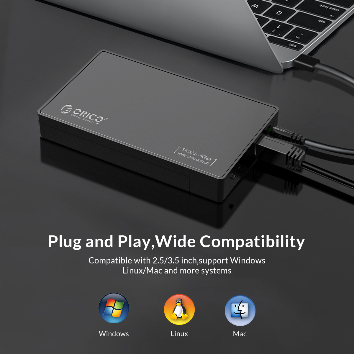 ORICO 3588US3-V1 3.5 Inch HDD Case External Hard Drive Enclosure SATA to USB 3.0 5Gbps HDD Box for 2.5 3.5 SSD Black Disk Case Tool-free. 
