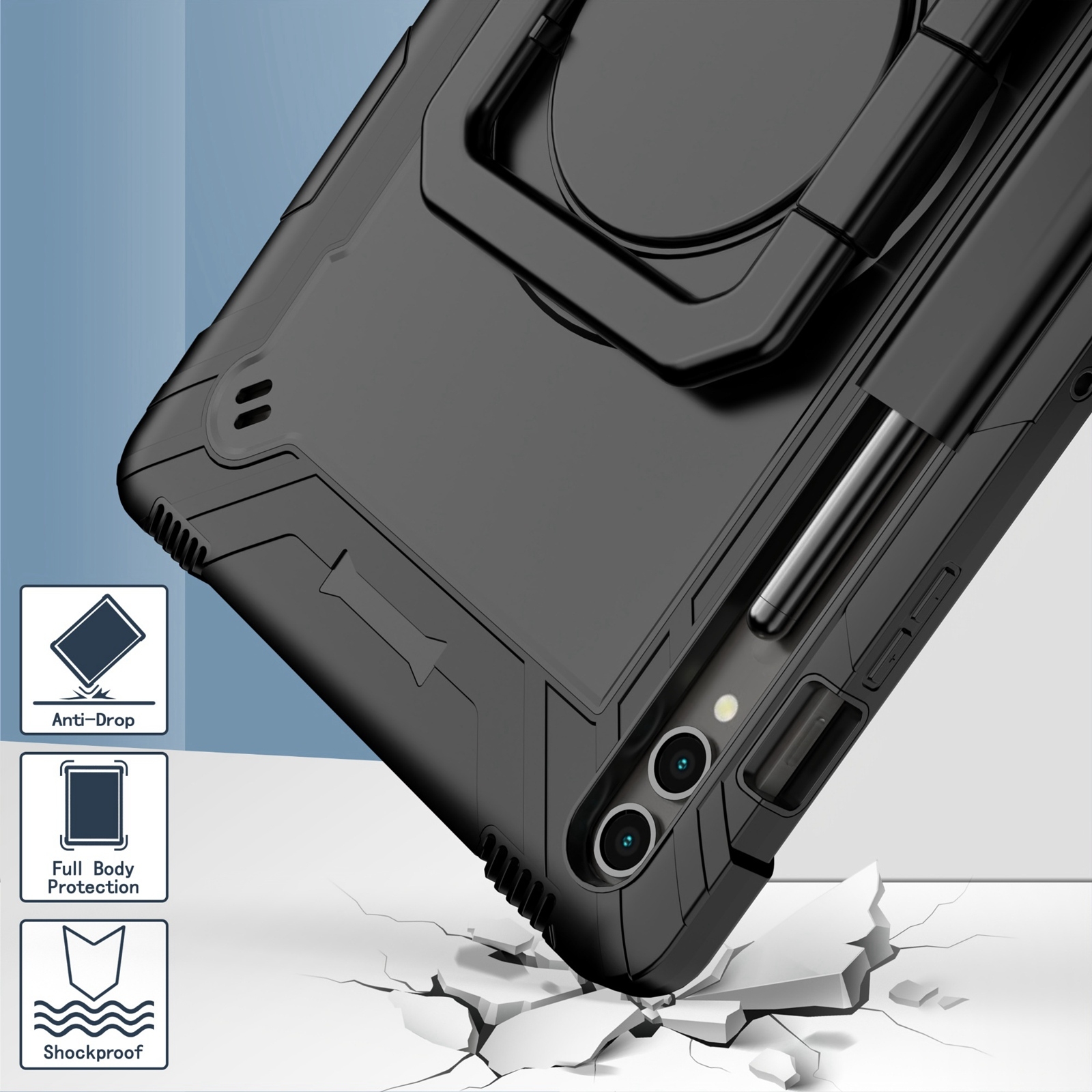 Handle Robot Silicone Hybrid PC Tablet Case For Samsung Galaxy Tab S9 FE+ / S9+. 