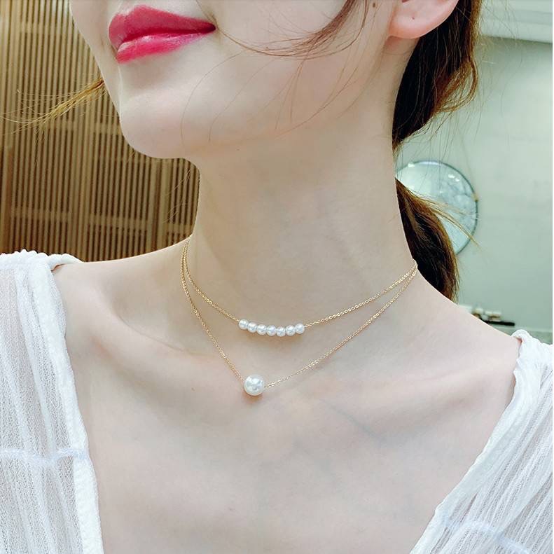 Simple Fashion Imitation Pearl Double Layer Clavicle Chain Necklace Accessories Female Jewelry New