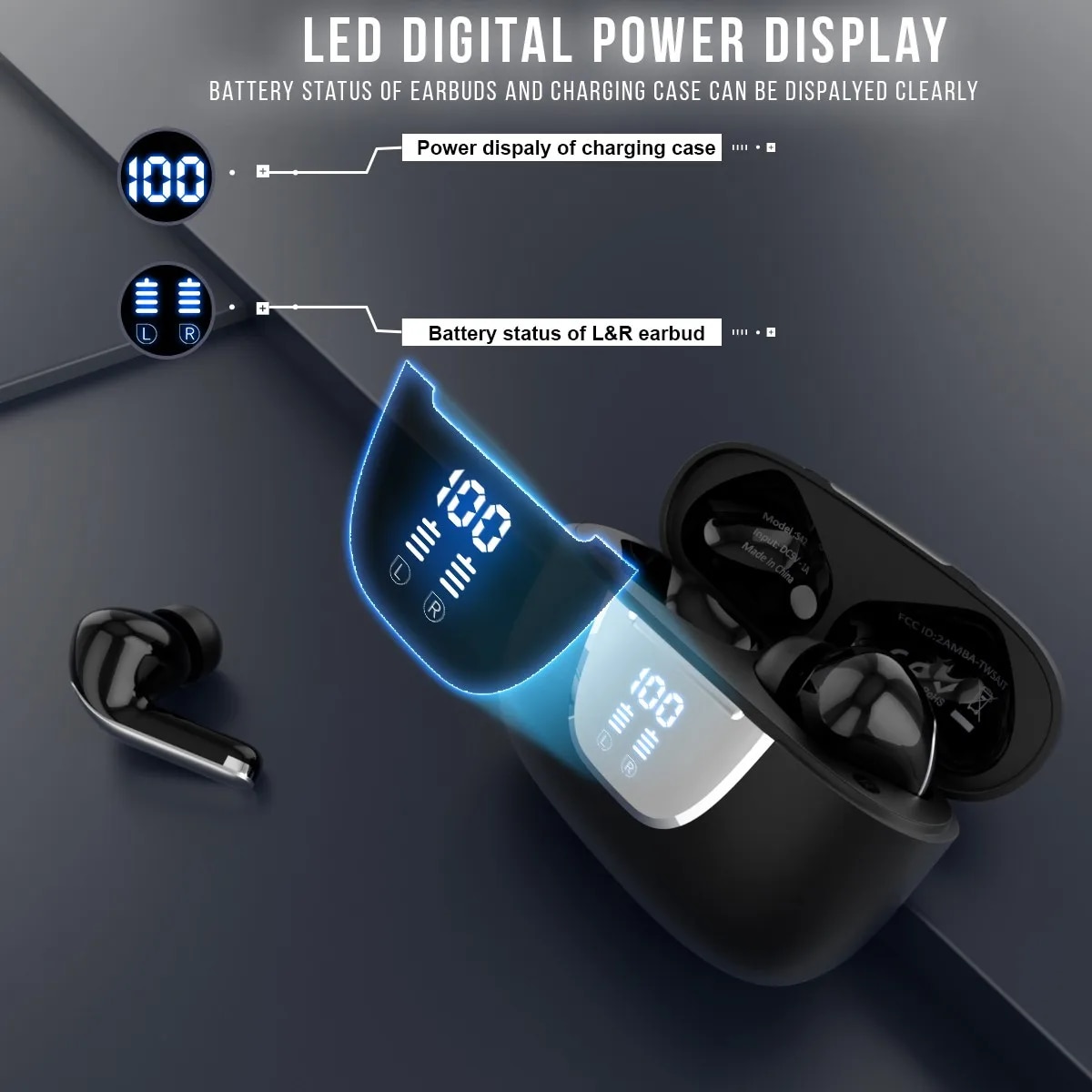 New S42 Bluetooth Headset 5.3 Noise-Cancelling TWS Bluetooth Earphone with LED Digital Display Sports Wireless Headphone 2023. 