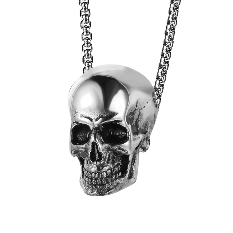 European and American personalized titanium steel skull men's hip-hop necklace stainless steel retro pendant jewelry men's and women's accessories