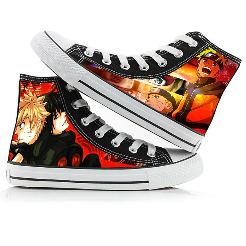 Naruto High-Top Canvas Shoes Japanese Anime Men and Women Couple Graffiti Casual Shoes. 
