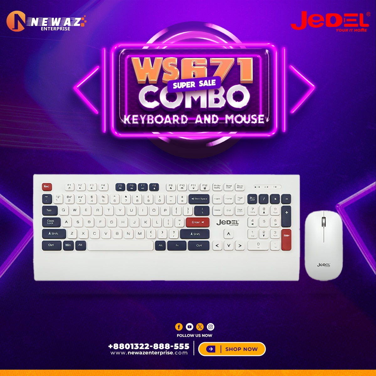 JEDEL-WS671 Wireless Keyboard and Mouse Combo For Better Typing (English)
