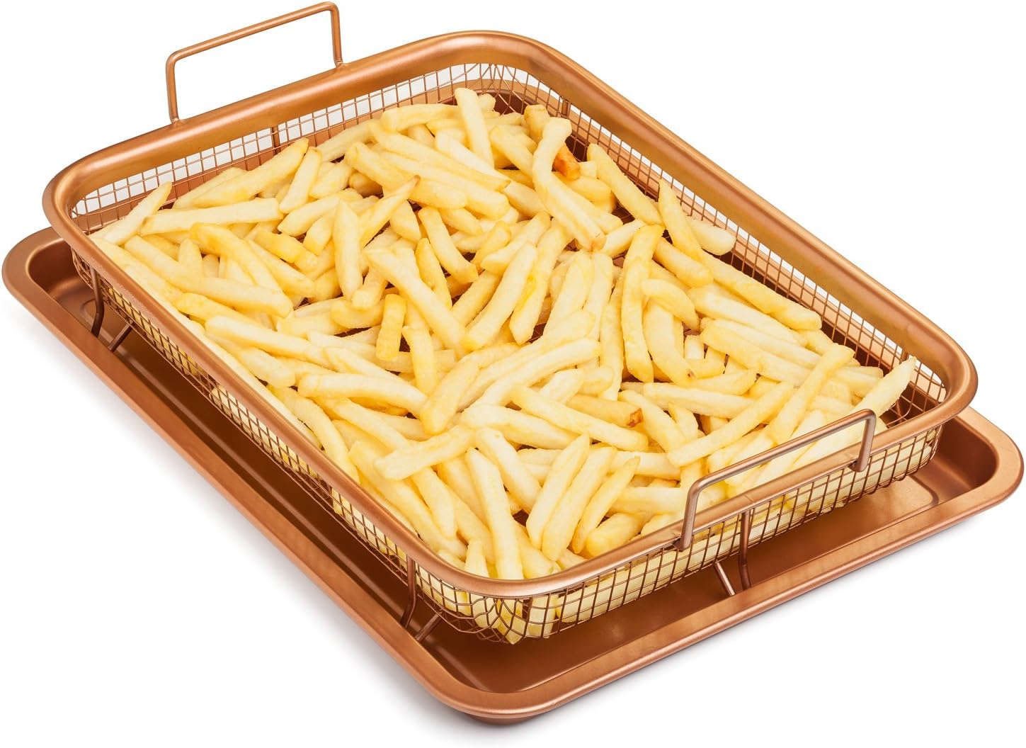 Copper Crisper Non-Stick Oven Baking Tray with Crisping Basket, 2 Piece Set. 