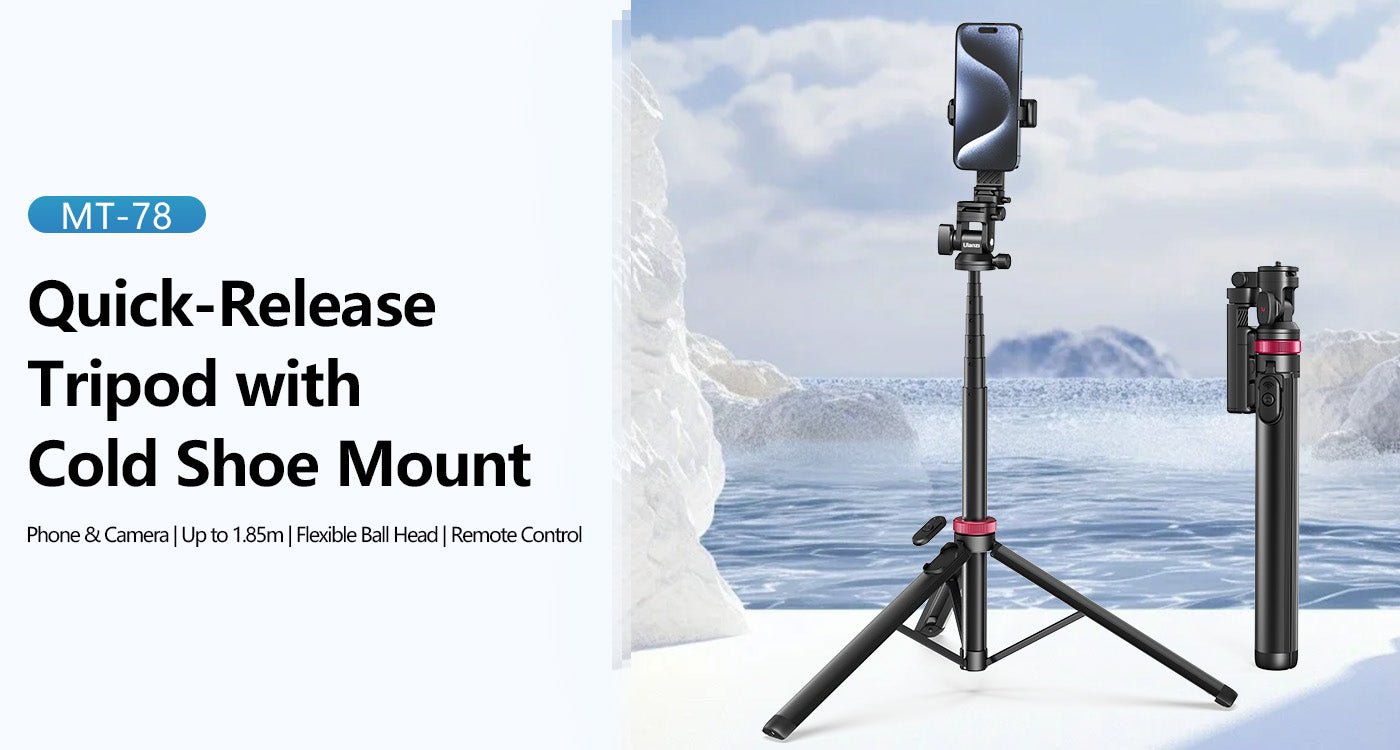 ULANZI MT-78 Extendable Phone Tripod, 72.83" Selfie Stick Phone Camera Tripod Stand with 2 in 1 Phone Clip. 