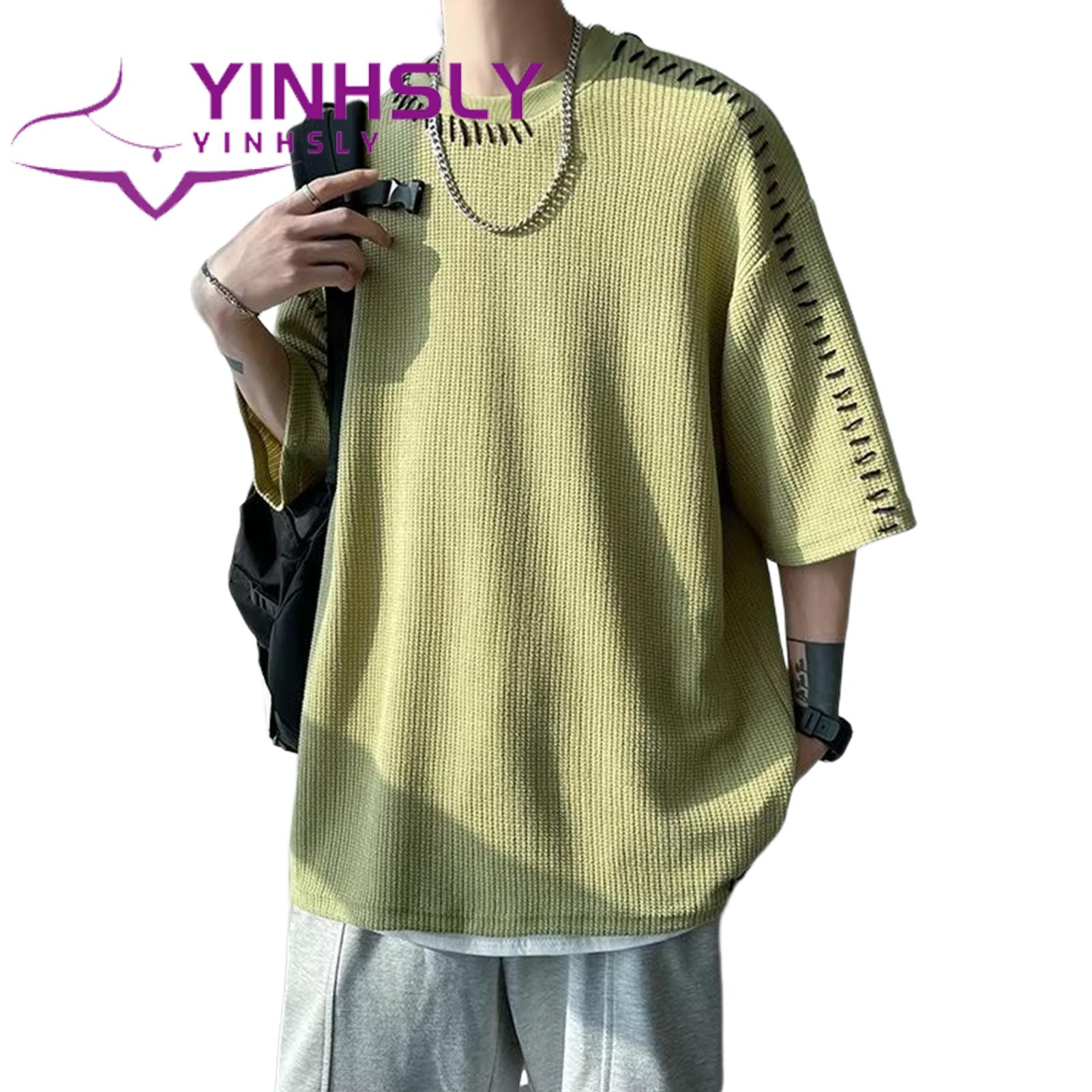Pullover Top Waffle Fabric Hip Hop Style Solid Color Tee Shirt. 