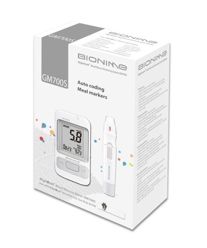 Bionime GM700S Rightest Blood glucose Monitoring System (Switzerland Design) With 10 Test Strip. 