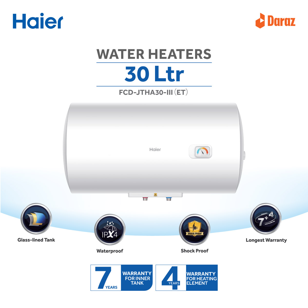 Haier 30 Liters Water Heater/Geyser (Horizontal) (ES30H-CK3(BD)) * Free Installation [Connecting Pipe Not Included]