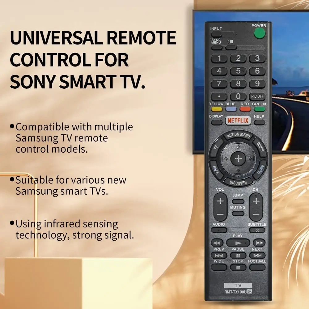 RMT-TX100U Universal Remote Control for Sony-TV-Remote, for All Sony bravia LCD LED HD Smart TVs, with Netflix Buttons. 