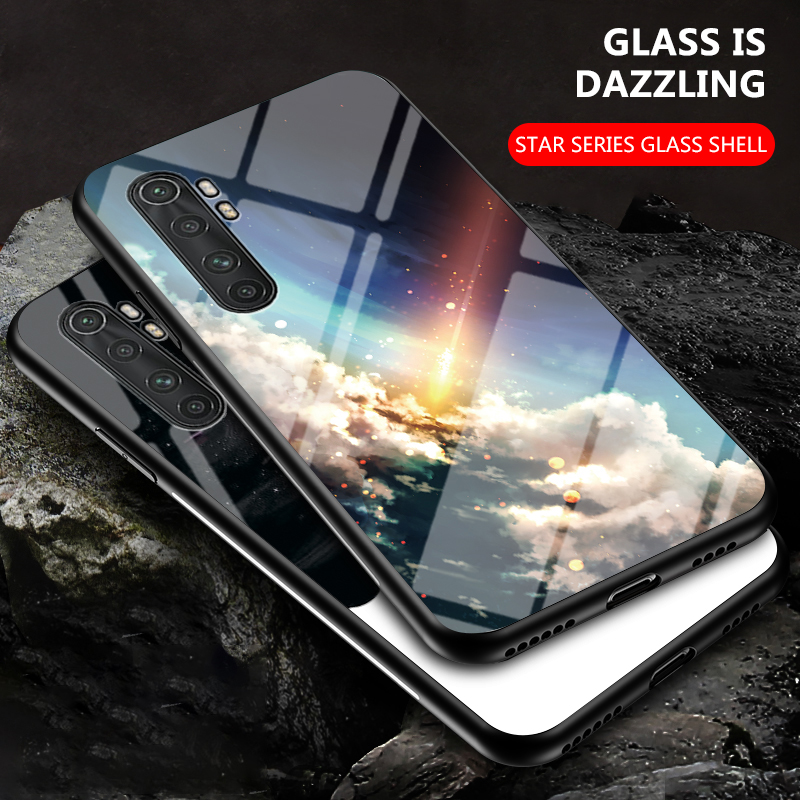 Back Cover For Xiaomi Note 10 Lite Case Moon and Star Tempered Glass Protector Protection Cover for Xiaomi Note 10 Lite Phone cases