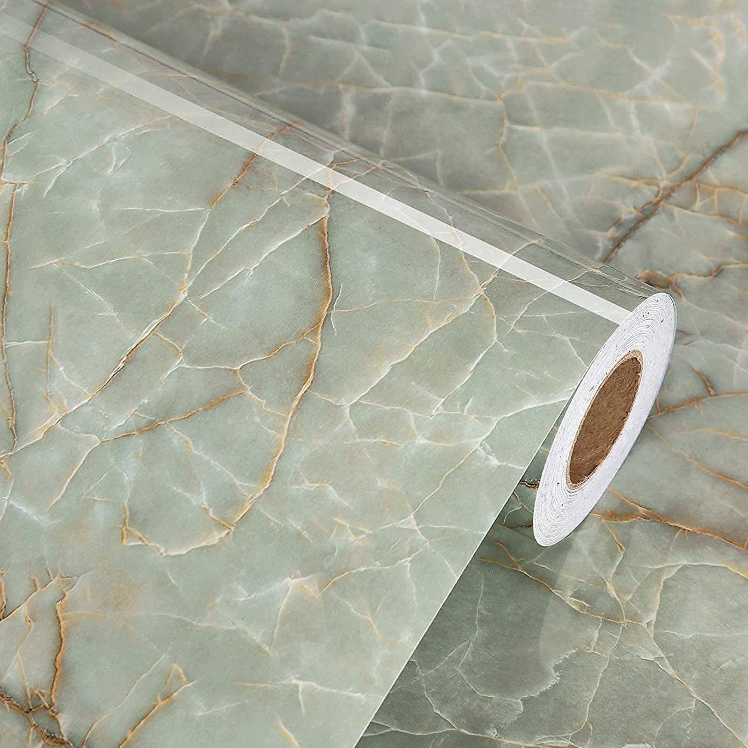 48" x 24" Green Marble Contact Paper for Countertops Waterproof Marble Wallpaper Peel and Stick Countertops Self Adhesve Contact Paper for Cabinets Removable Counter Top Stick Paper Roll ( 8 square Feet ). 