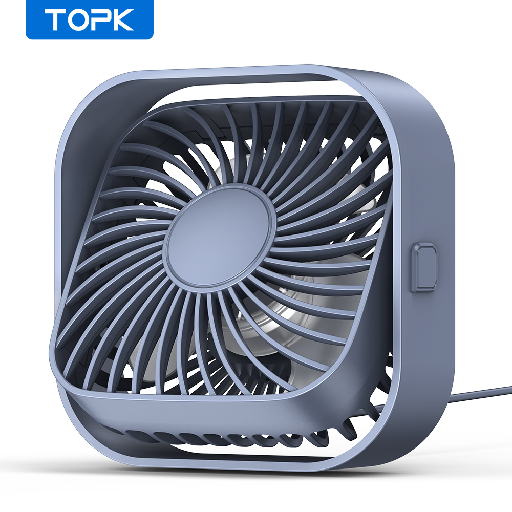 TOPK Mini Portable Fan USB Desk Fan Table Strong Airflow Quiet Operation 3 Speed Wind 360°Rotatable Standing fans for room Home