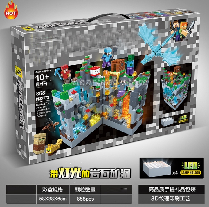 Rock mine  Creator Expert Technic Building Blocks Mine Cave  Zombie with LED Light. 