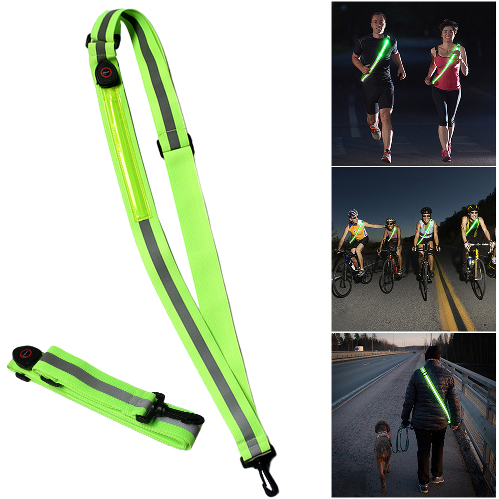 USB Rechargeable LED Reflective Belt Sash High Visibility LED Reflective Belt Safety Reflective Running Gear for Night Running. 