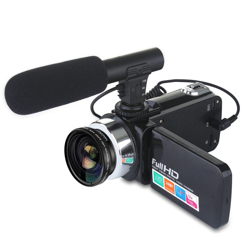 Professional 24MP Camcorder Digital Video Camera Night Vision 3 Inch LCD Touch Screen 18x Digital Zoom Camera Recorder with Micr