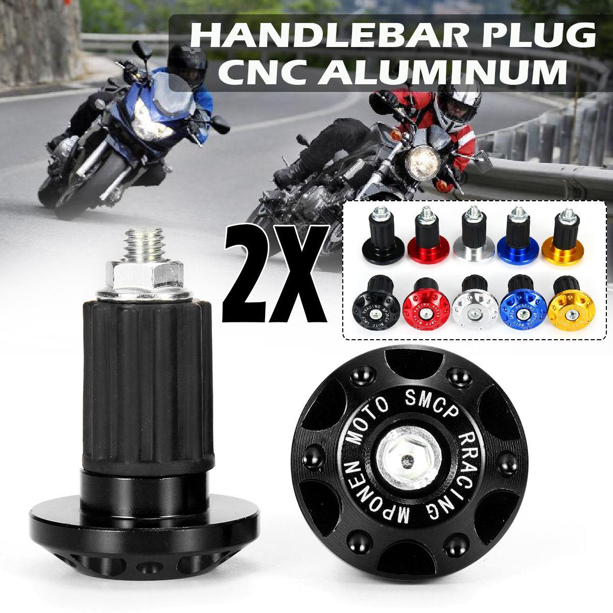 Universal 7/8" Motorcycle Handlebar Grips Bar End Slider Cap Plug Weight CNC - Silver. 