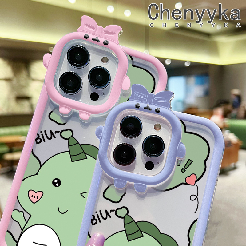 Chenyyka For iPhone 6 Plus 6s Plus 7 Plus 8 Plus Case Cartoon Cute Green Dinosaur Shockproof Clear Phone Cases Little Monster Camera Lens Protective Cover Silicone Transparent Soft Case. 