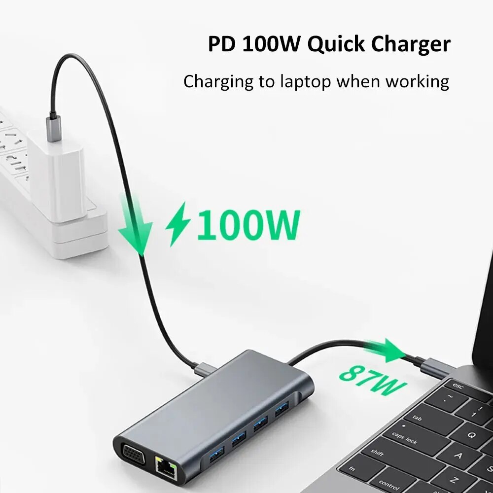 MZX 11-in-1 Docking Station USB Hub Tipo C Type A Extension Dock To HDMI-compatible VGA Ethernet for Macbook Laptop Notebook PC. 