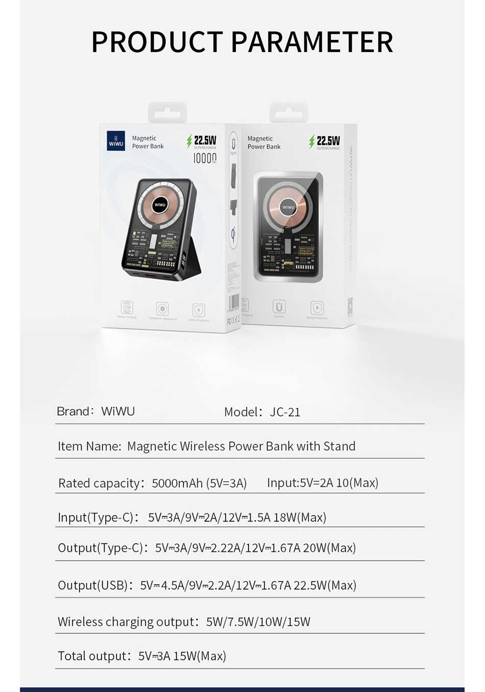 WiWU JC 21 10000mAh 22.5W Magnetic Power Bank 10