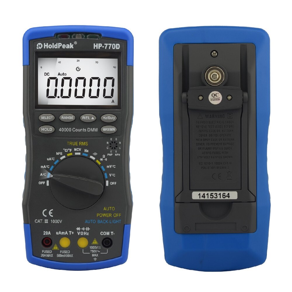 HoldPeak Digital Multimeter HP-770D High-Accuracy Auto Range True RMS 40000 Counts NCV DC Voltage Current Ohm Tester. 