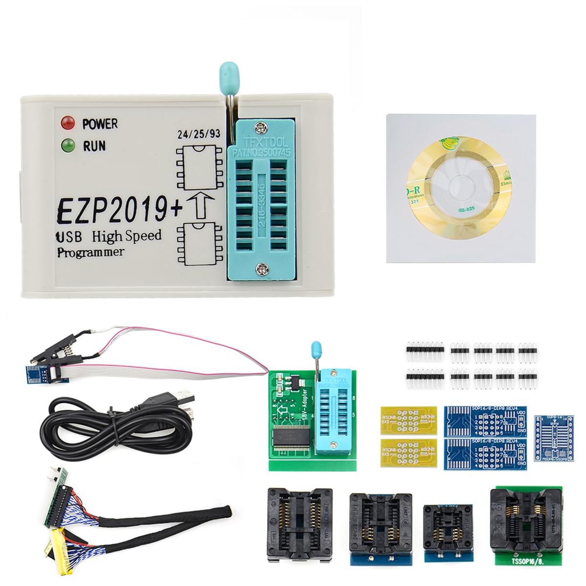 【happy one】Upmely EZP2019 USB Programmer Support 24 25 93 Flash Chip Full Set with 10 Pcs Adapters Programming Calculator