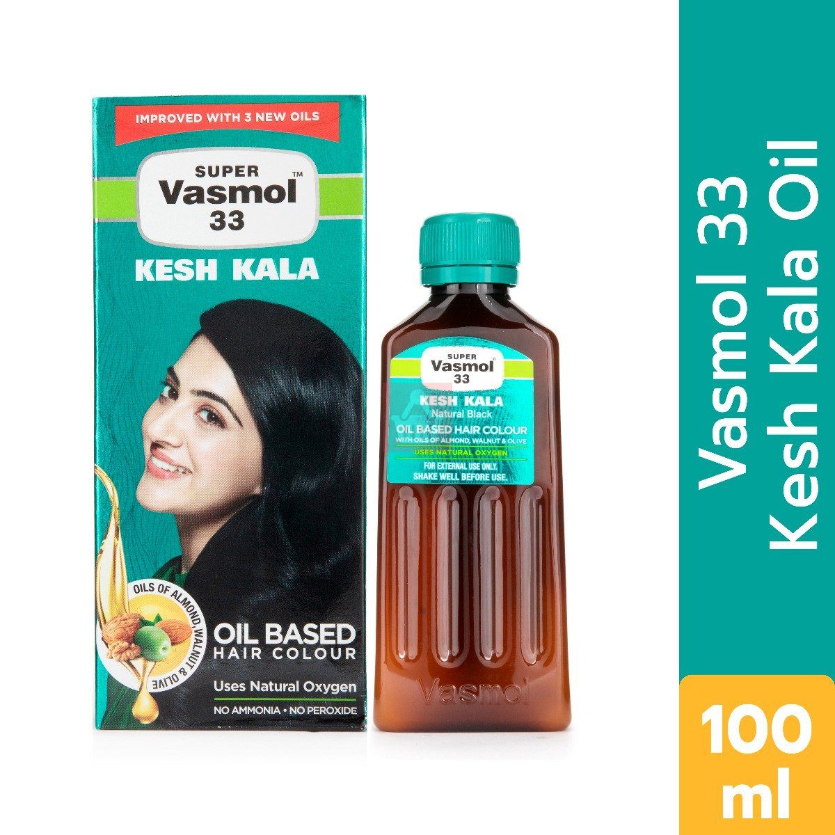 Super Vasmol 33 Hair Oil Kesh Kala Black Color - 100ml (Indian formula)