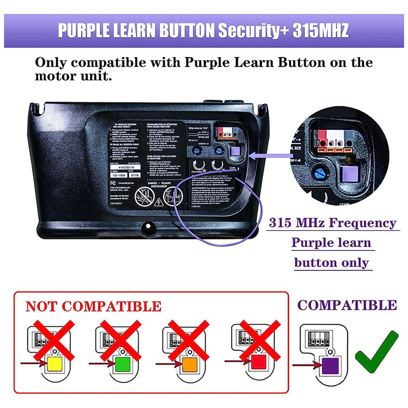 2 Pack Garage Door Opener Compatible With LiftMaster 371LM 373LM Purple Learn Button Garage Door Opener Remote 315MHz Security+ Craftsman. 