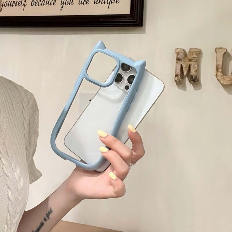 【Ready Stock+FREE Shipping】Cute cat ears phone case For iPhone 15 14 13 12 11 Pro Max 14 15 Plus Xr Xs Max fully protection shockproof transparent hard cover back cover. 