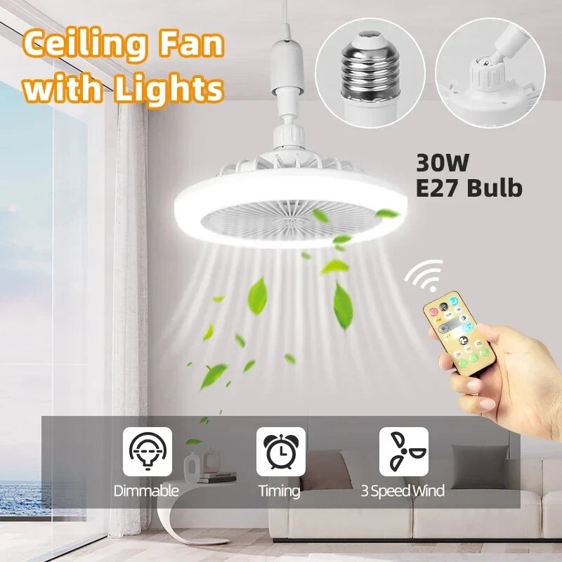 XIAOMI Ceiling Fans With Remote Control and Light LED Lamp Fan E27 Converter Base Smart Silent Ceiling Fans For Living Room. 