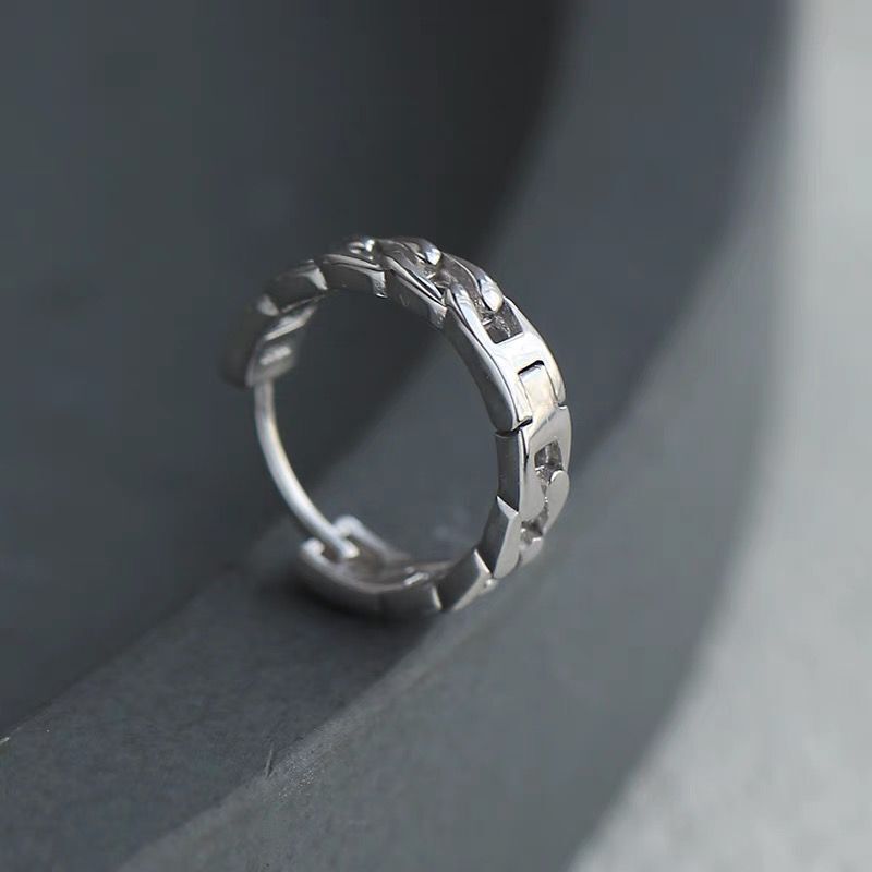 925 Silver Stud Earrings Men's Trendy Cool Ins Niche Personality Boys Single 2024 New Men's Earrings