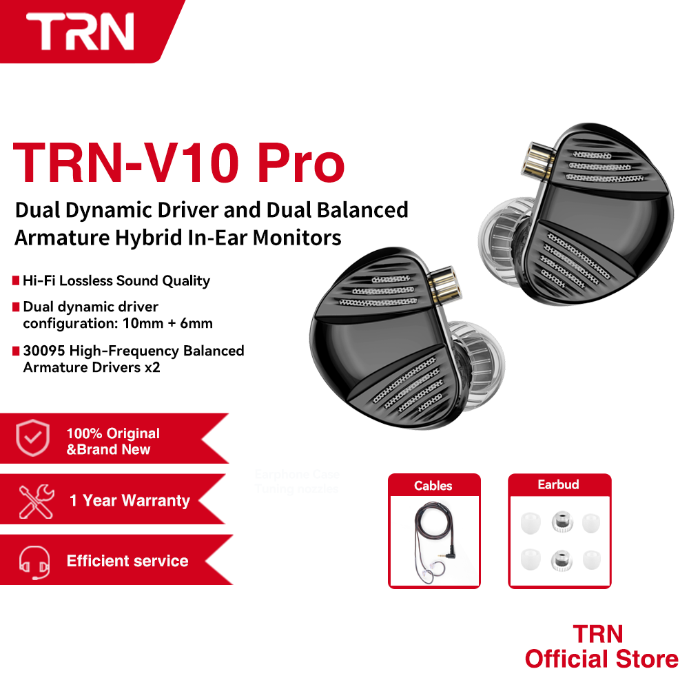 TRN V10 PRO 2BA+2DD Earphones Dual Dynamic Driver and Dual Balanced Armature Hybrid In-Ear Monitors Headphones