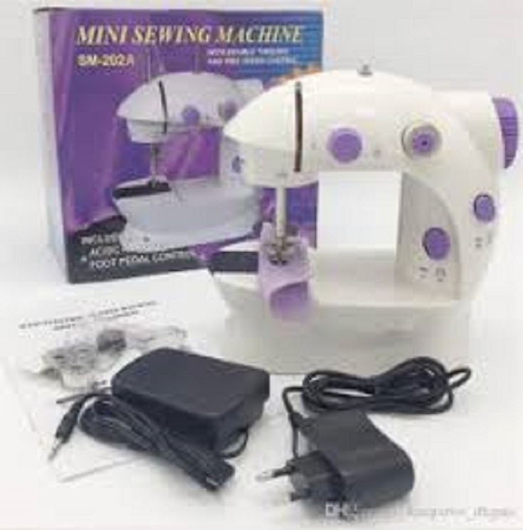 মিনি সেলাই মেশিন / Mini Sewing Machine  5 in 1 - Dual Speed Portable Mini Electric Pedal Double Threads Rewind Swing Machine. 