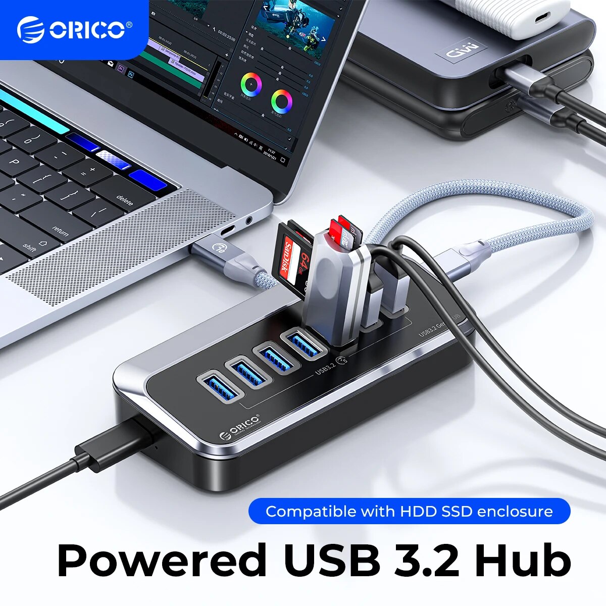 ORICO 10Gbps USB 3.2 HUB Super Speed Type-C Splitter OTG Adapter With USB C Power Supply Port for MacBook Computer Accessories