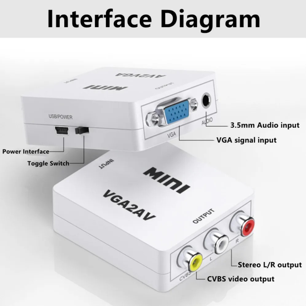 VGA to RCA AV Converter with 3.5mm Audio VGA 2 AV. 