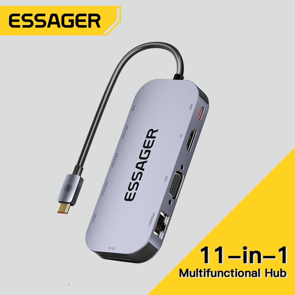 Essager 8-in-1 USB Hub With Disk Storage Function USB Type-c to HDMI-Compatible Laptop Dock Station For Macbook Pro Air M1 M2. 