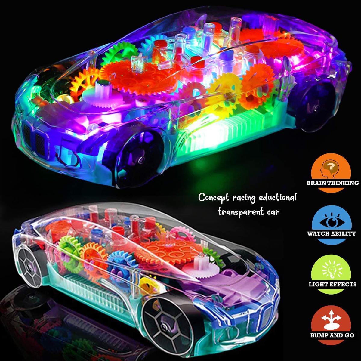 Racing Car Musical Toys 360 Degrees Rotating Transparent Concept Racing Car With Music & 3D Flashing Lights For 2-5 Year Kids - Pack of 1, Multicolour
