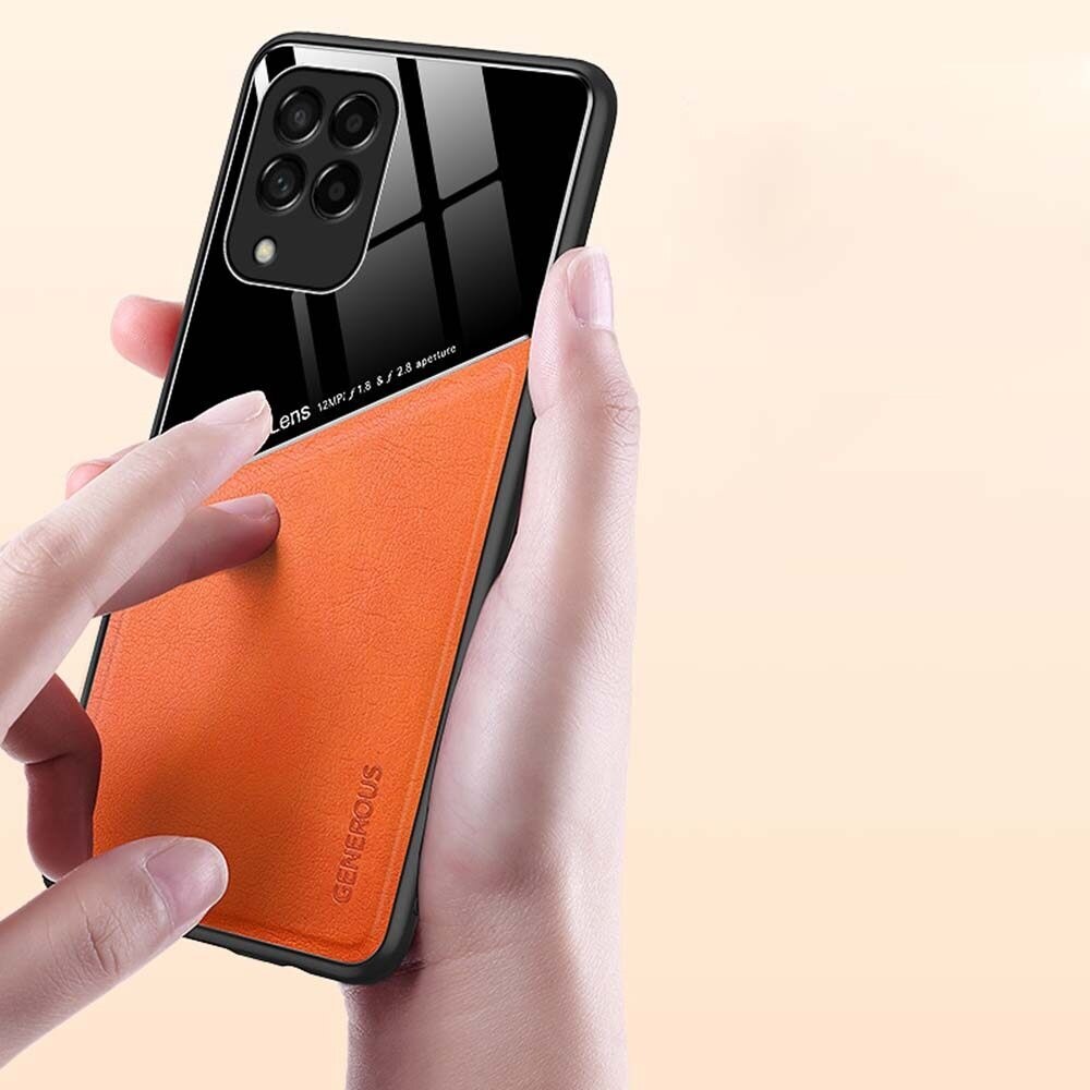 xprmy for Samsung Galaxy M52 Phone Case Double Shell Leather Plexiglass Lens Protective Skin Texture Shell Anti Drop Back Cover. 