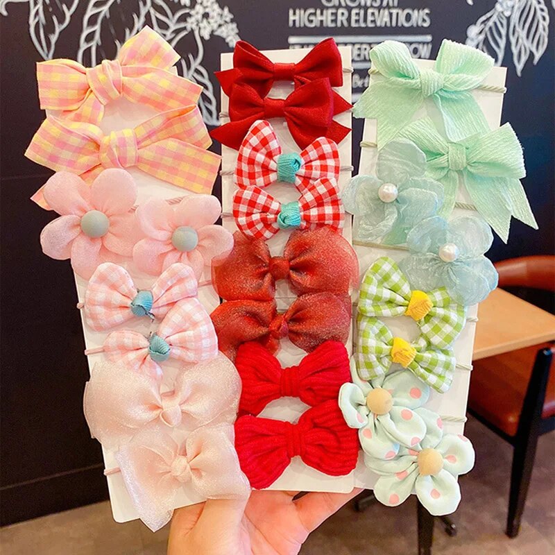 10pcs/Set Children Bowknot Flower Hair Rope Candy Color Bow Hairbands for Women Girls Ponytail Rubber Bands Scrunchies Xmas Gift. 