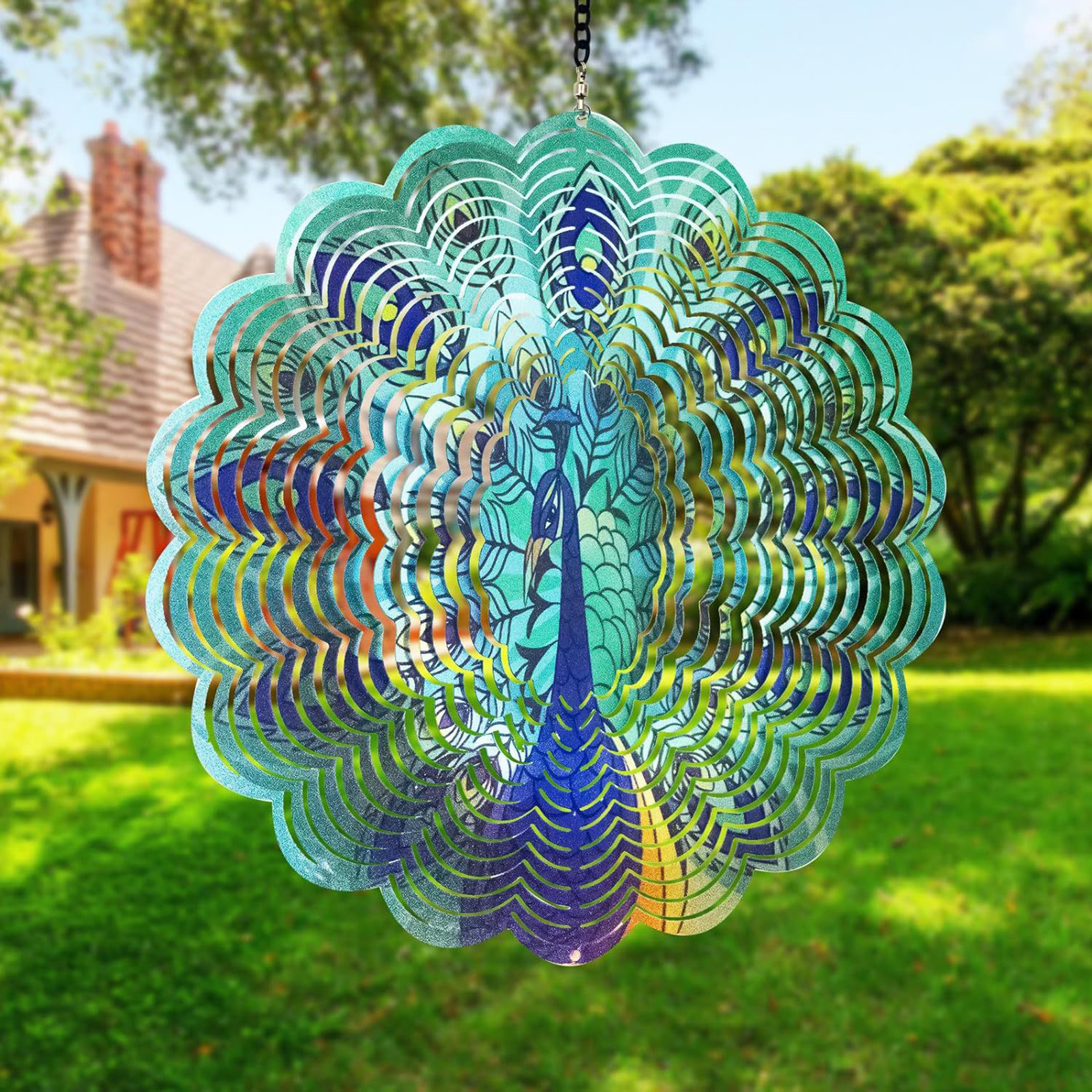 rch Wind Spinner Colorful Peock Flower Wind Chime Spinner for Garden Decor Stainless Steel Hang Ornament for Indoor Outdoor Yard rch erfly Wind Spinner