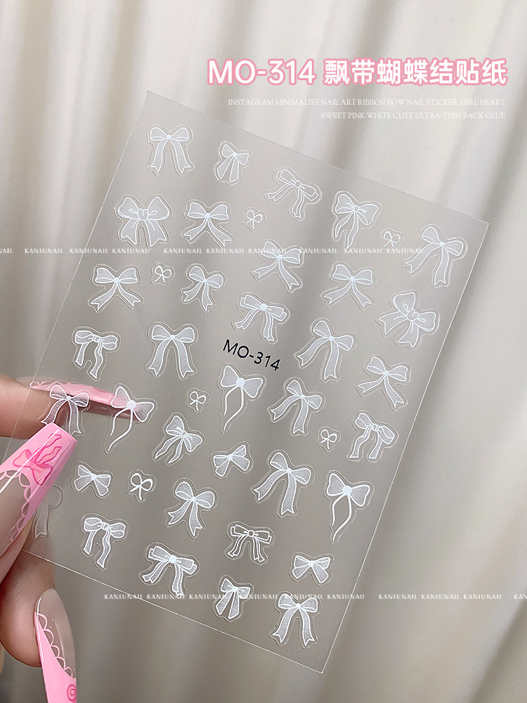 Bow nail art sticker embossed 2024 new three-dimensional cute girly heart streamer bow nail patch decoration