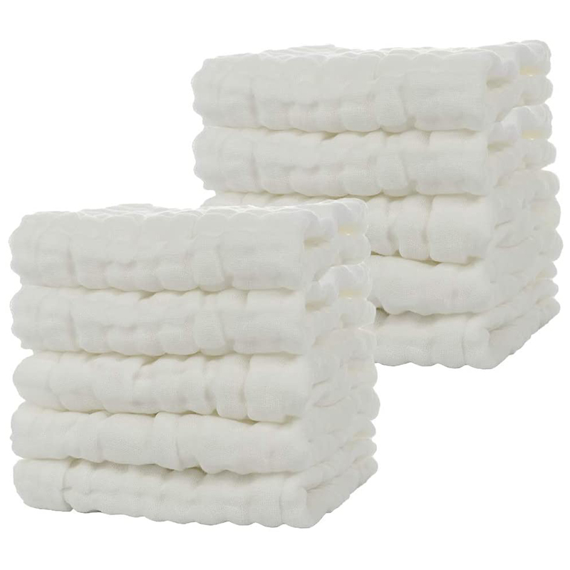 Baby Muslin Bath Towels, 10 Pack Of Reusable Soft Absorbent Cotton Baby Face Towel, for Baby's Skin White