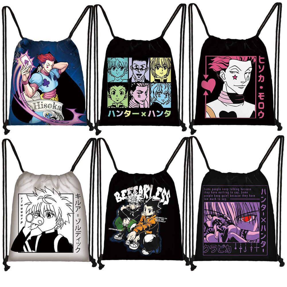 Japanese Anime Hunter X Hunter Storage Bag Boys Girls HXH Killua Zoldyck Gon Freecss Chrollo Shoulder Bag Women Drawstring Bags