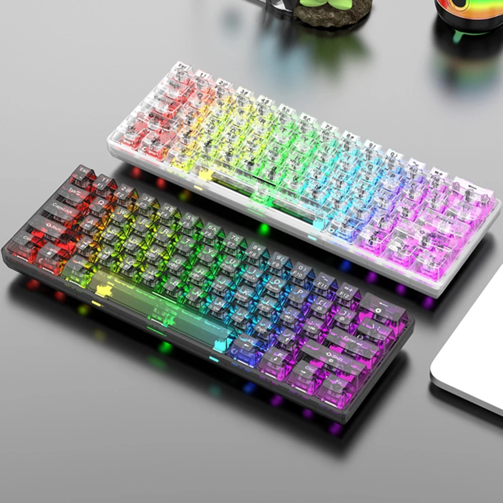 K30Pro 61 Keys Mechanical Keyboard Full Transparent RGB Backlight 2.4G Wireless Bluetooth-compatible USB Wired for Laptop